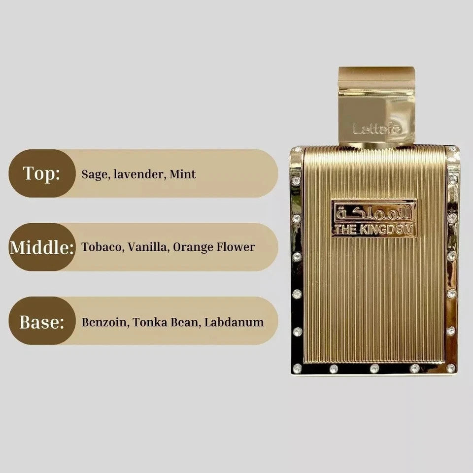 The Kingdom Men EDP 100ml by Lattafa Perfumes Long Lasting Arabic Scent for Him