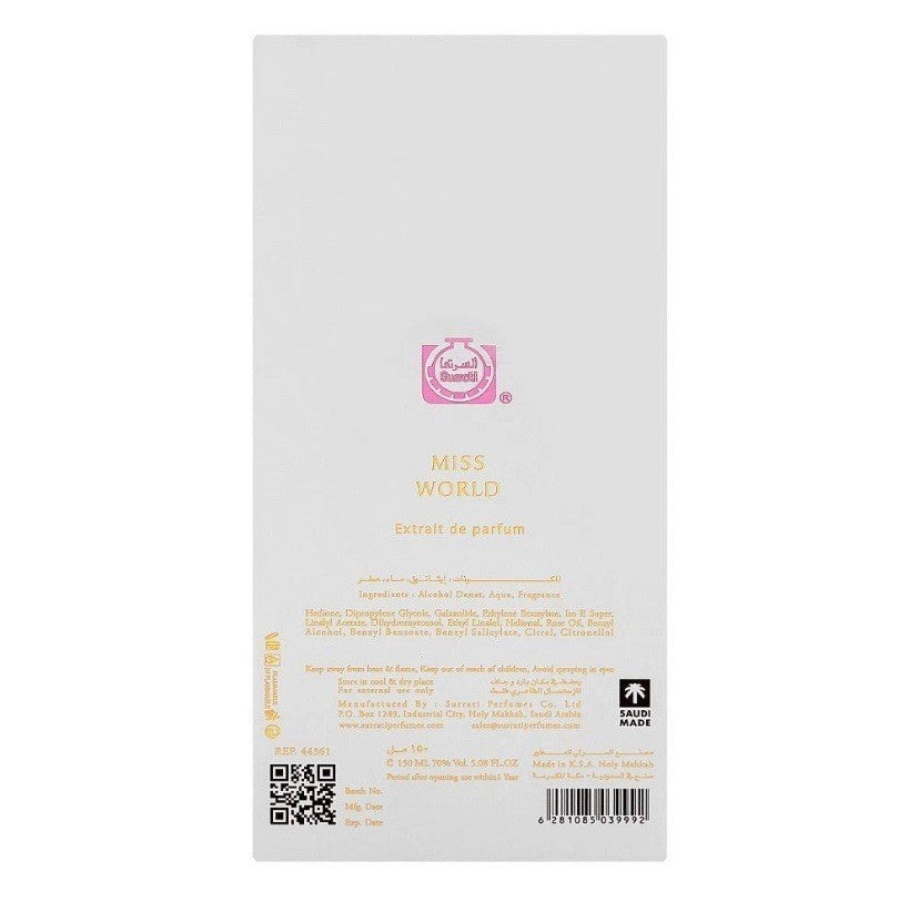 Surrati Miss World Extrait De Parfum 150ml Perfume Long Lasting Scent For Women