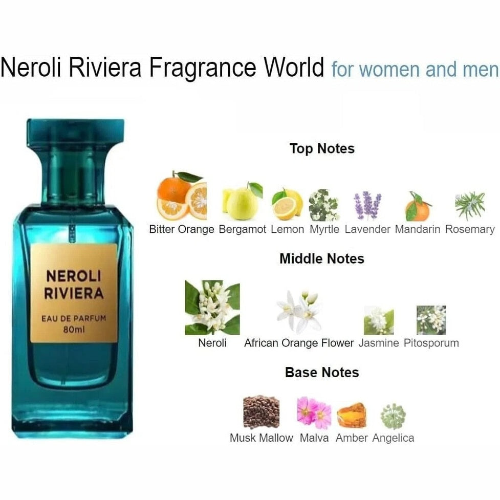 Neroli Riviera EDP 80ml By Fragrance World Unisex Fresh Citrus & Floral Perfume